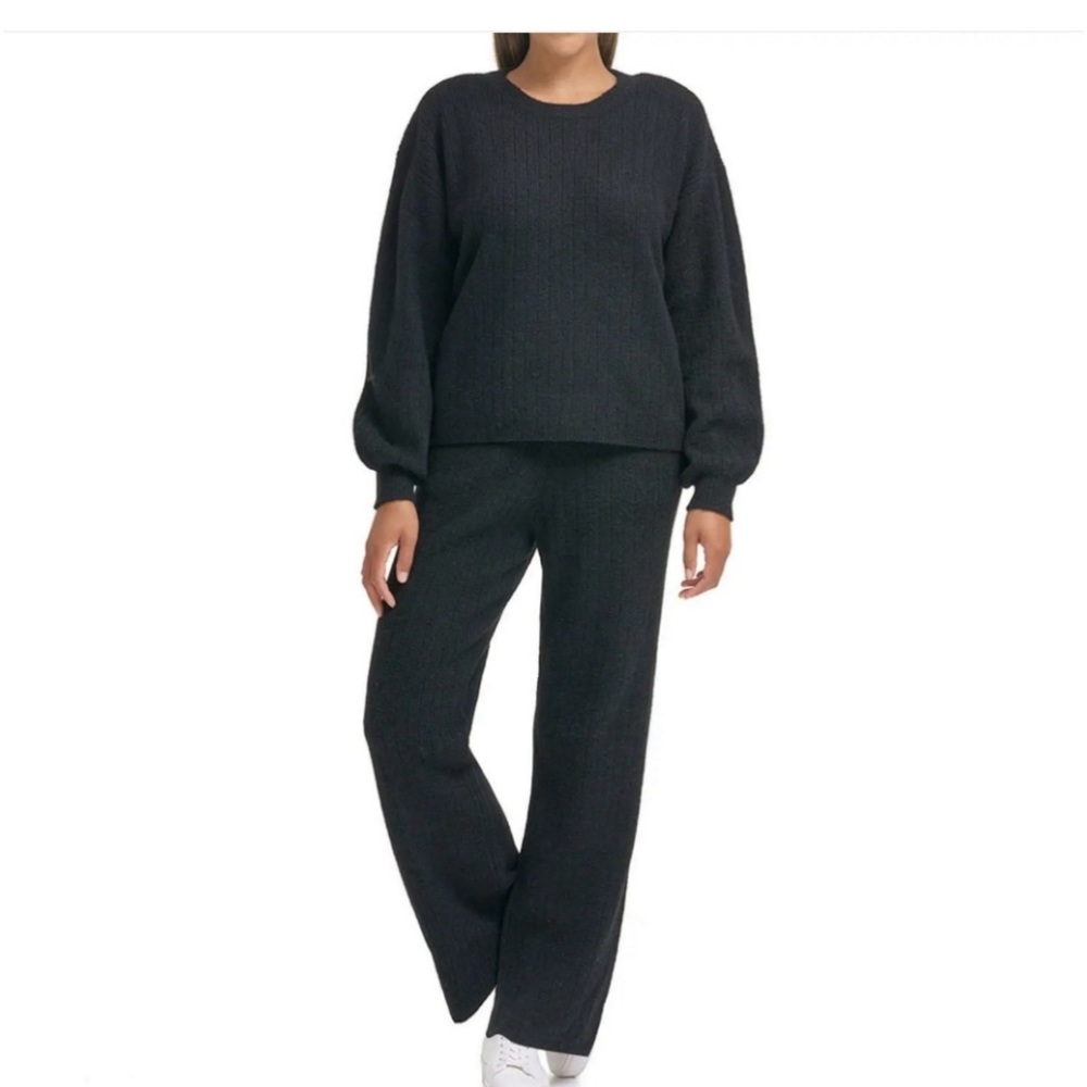 DKNY SET Womens Modern Fit Black Soft Cashmere Blend Sweater & Pants NWT Sz L